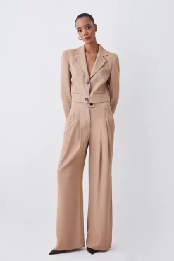 New ๐งจ Karen Millen Soft Twill Button Wide Leg Trouser - camel ๐