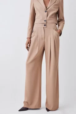 New 🧨 Karen Millen Soft Twill Button Wide Leg Trouser - camel 😍 -Karen Millen Outlet store bkk08614 camel xl 4