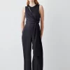 Wholesale 🧨 Karen Millen Soft Tie Knotted Wide Leg Jumpsuit - black ⌛ -Karen Millen Outlet store bkk08616 black xl