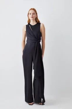 Wholesale ๐งจ Karen Millen Soft Tie Knotted Wide Leg Jumpsuit - black โ