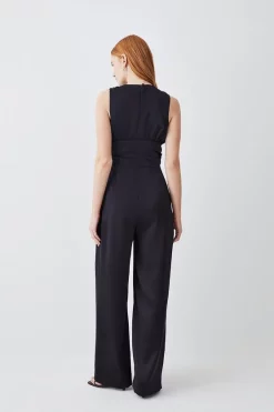 Wholesale 🧨 Karen Millen Soft Tie Knotted Wide Leg Jumpsuit - black ⌛ -Karen Millen Outlet store bkk08616 black xl 2