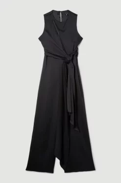 Wholesale 🧨 Karen Millen Soft Tie Knotted Wide Leg Jumpsuit - black ⌛ -Karen Millen Outlet store bkk08616 black xl 3