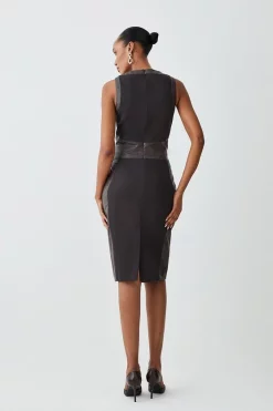 Best deal 🔔 Karen Millen Ponte And Faux Leather Pencil Midi 👗 Dress 🛒 -Karen Millen Outlet store bkk08621 chocolate xl 2