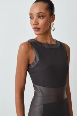 Best deal 🔔 Karen Millen Ponte And Faux Leather Pencil Midi 👗 Dress 🛒 -Karen Millen Outlet store bkk08621 chocolate xl 4