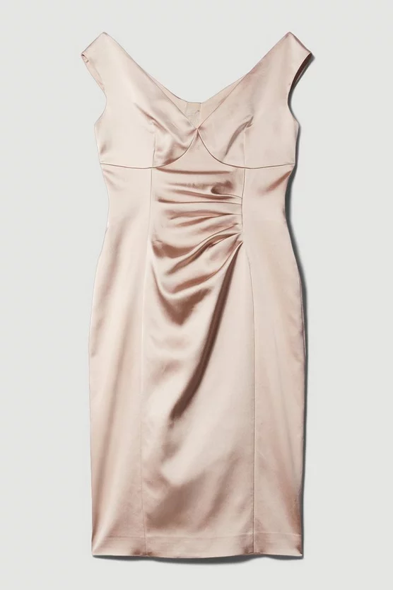 Coupon 👏 Karen Millen Italian Structured Satin Off The Shoulder Pencil Midi 👗 Dress ✔️ 6 Coupon 👏 Karen Millen Italian Structured Satin Off The Shoulder Pencil Midi 👗 Dress ✔️ - Image 4