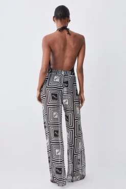 Promo 😍 Karen Millen Silk Viscose Km Logo Wide Leg Beach Trouser - mono ❤️ 9 Promo 😍 Karen Millen Silk Viscose Km Logo Wide Leg Beach Trouser - mono ❤️ -Karen Millen Outlet store bkk08633 mono xl 2