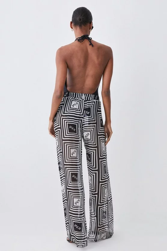 Promo 😍 Karen Millen Silk Viscose Km Logo Wide Leg Beach Trouser - mono ❤️ 5 Promo 😍 Karen Millen Silk Viscose Km Logo Wide Leg Beach Trouser - mono ❤️ - Image 3