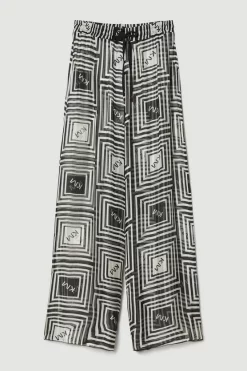 Promo 😍 Karen Millen Silk Viscose Km Logo Wide Leg Beach Trouser - mono ❤️ 10 Promo 😍 Karen Millen Silk Viscose Km Logo Wide Leg Beach Trouser - mono ❤️ -Karen Millen Outlet store bkk08633 mono xl 4