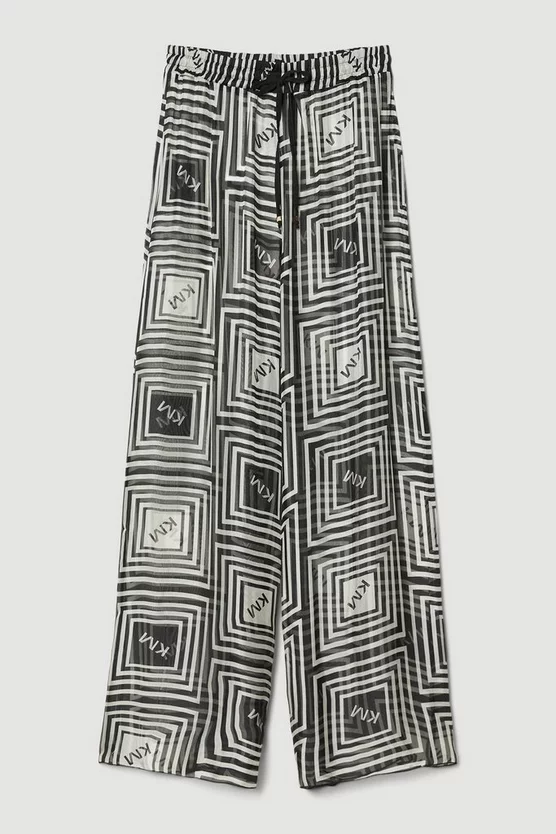 Promo 😍 Karen Millen Silk Viscose Km Logo Wide Leg Beach Trouser - mono ❤️ 6 Promo 😍 Karen Millen Silk Viscose Km Logo Wide Leg Beach Trouser - mono ❤️ - Image 4