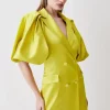 Best Sale 🥰 Karen Millen Italian Structured Satin Statement Sleeve Double Breasted Mini 👗 Dress ⭐ -Karen Millen Outlet store bkk08636 lime20yellow xl