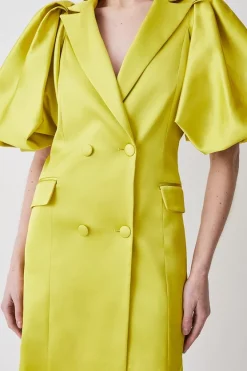 Best Sale 🥰 Karen Millen Italian Structured Satin Statement Sleeve Double Breasted Mini 👗 Dress ⭐ 13 Best Sale 🥰 Karen Millen Italian Structured Satin Statement Sleeve Double Breasted Mini 👗 Dress ⭐ -Karen Millen Outlet store bkk08636 lime20yellow xl 4