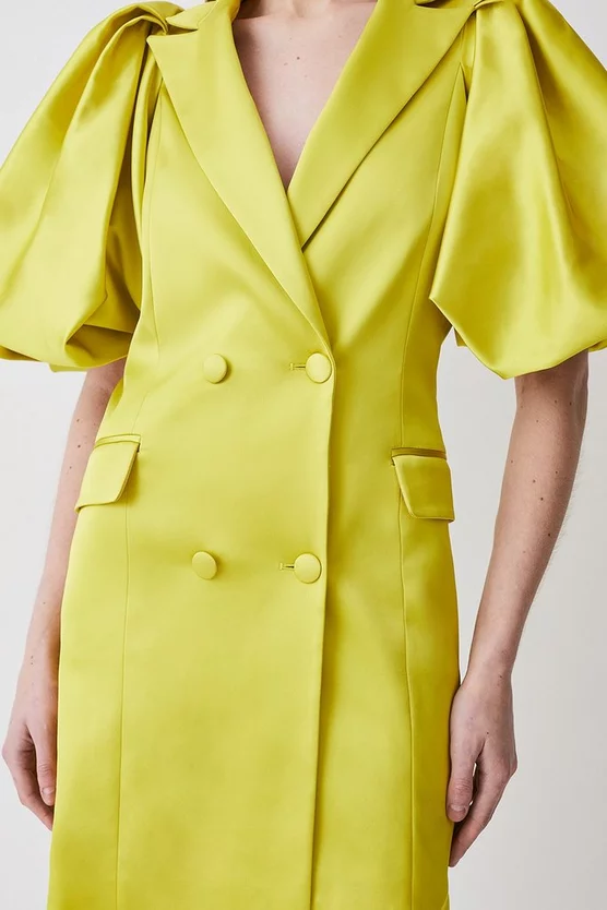 Best Sale 🥰 Karen Millen Italian Structured Satin Statement Sleeve Double Breasted Mini 👗 Dress ⭐ 7 Best Sale 🥰 Karen Millen Italian Structured Satin Statement Sleeve Double Breasted Mini 👗 Dress ⭐ - Image 5