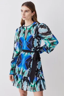 Brand new 😍 Karen Millen Mirrored Kaleidoscope Belted Mini 👗 Dress - blue 😍