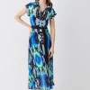 Coupon 🌟 Karen Millen Mirrored Kaleidoscope Pleated Midi 👕 Shirt 👗 Dress - blue ✔️ -Karen Millen Outlet store bkk08651 blue xl