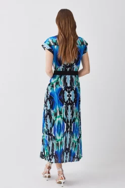 Coupon 🌟 Karen Millen Mirrored Kaleidoscope Pleated Midi 👕 Shirt 👗 Dress - blue ✔️ -Karen Millen Outlet store bkk08651 blue xl 2