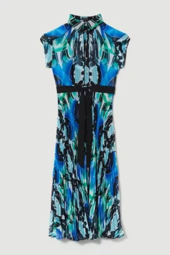 Coupon 🌟 Karen Millen Mirrored Kaleidoscope Pleated Midi 👕 Shirt 👗 Dress - blue ✔️ -Karen Millen Outlet store bkk08651 blue xl 3