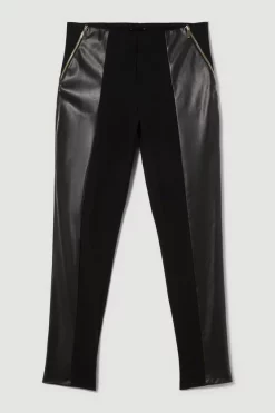 Best Pirce 🥰 Karen Millen Ponte & Faux Leather Zip Detail Jodhpur Leggings ⭐ -Karen Millen Outlet store bkk08657 black xl 3