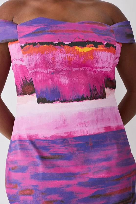 Cheap ✨ Karen Millen Plus Size Italian Signature Stretch Painternly Bardot Midi 👗 Dress - multi 😀 4 Cheap ✨ Karen Millen Plus Size Italian Signature Stretch Painternly Bardot Midi 👗 Dress - multi 😀 - Image 2