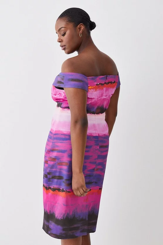 Cheap ✨ Karen Millen Plus Size Italian Signature Stretch Painternly Bardot Midi 👗 Dress - multi 😀 5 Cheap ✨ Karen Millen Plus Size Italian Signature Stretch Painternly Bardot Midi 👗 Dress - multi 😀 - Image 3
