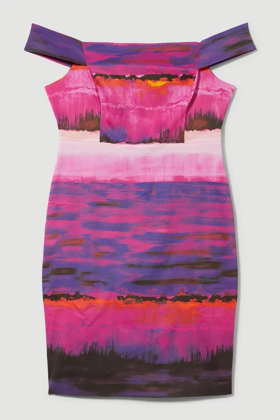 Cheap ✨ Karen Millen Plus Size Italian Signature Stretch Painternly Bardot Midi 👗 Dress - multi 😀 6 Cheap ✨ Karen Millen Plus Size Italian Signature Stretch Painternly Bardot Midi 👗 Dress - multi 😀 - Image 4