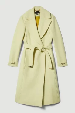 Cheap 😀 Karen Millen Italian Virgin Wool Belted Collared 🧥 Coat 🎁 -Karen Millen Outlet store bkk08670 chartreuse xl 3