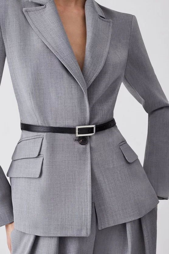 Buy ๐ Karen Millen Strong Shoulder Tailored Belted Single Breasted Jacket - grey marl ๐ 4 Buy ๐ Karen Millen Strong Shoulder Tailored Belted Single Breasted Jacket - grey marl ๐ - Image 2