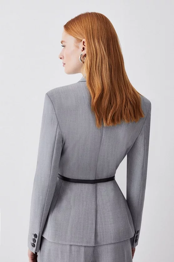 Buy ๐ Karen Millen Strong Shoulder Tailored Belted Single Breasted Jacket - grey marl ๐ 5 Buy ๐ Karen Millen Strong Shoulder Tailored Belted Single Breasted Jacket - grey marl ๐ - Image 3