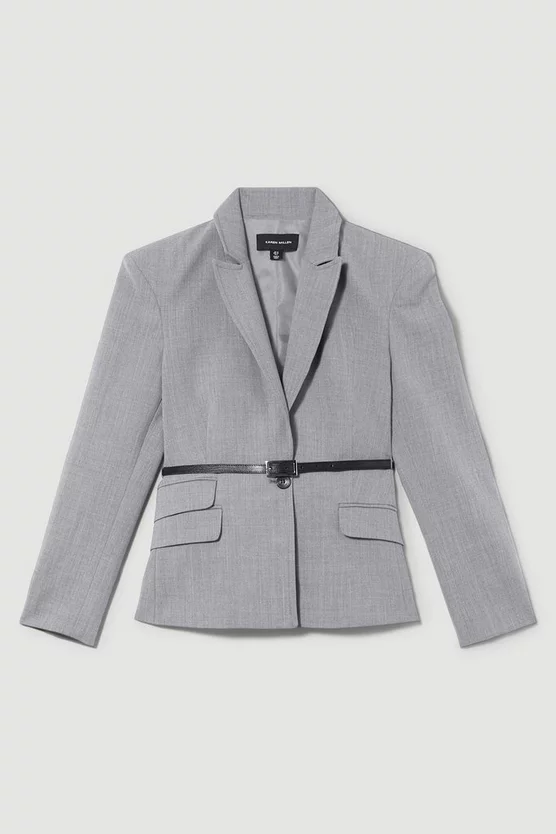 Buy ๐ Karen Millen Strong Shoulder Tailored Belted Single Breasted Jacket - grey marl ๐ 6 Buy ๐ Karen Millen Strong Shoulder Tailored Belted Single Breasted Jacket - grey marl ๐ - Image 4