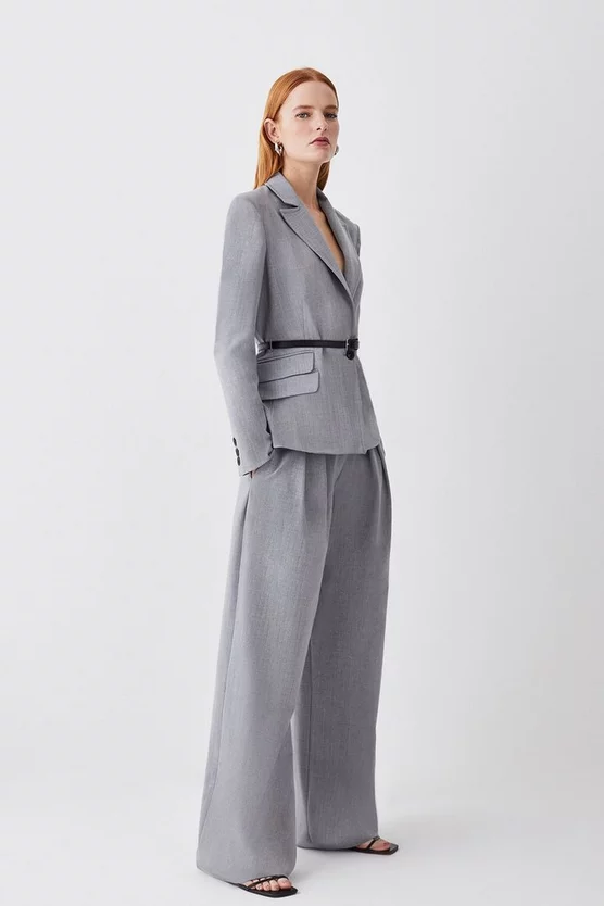 Buy ๐ Karen Millen Strong Shoulder Tailored Belted Single Breasted Jacket - grey marl ๐ 7 Buy ๐ Karen Millen Strong Shoulder Tailored Belted Single Breasted Jacket - grey marl ๐ - Image 5