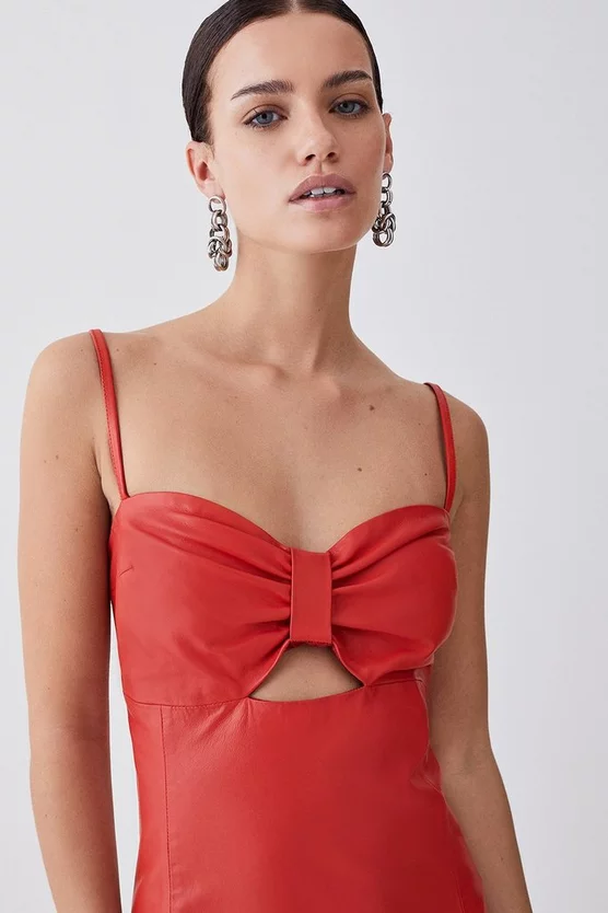Promo 🛒 Karen Millen Petite Leather Bow Midi Pencil 👗 Dress - red ❤️ 4 Promo 🛒 Karen Millen Petite Leather Bow Midi Pencil 👗 Dress - red ❤️ - Image 2