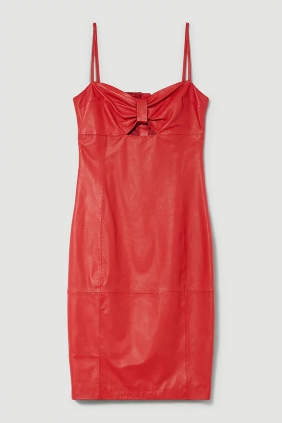 Promo 🛒 Karen Millen Petite Leather Bow Midi Pencil 👗 Dress - red ❤️ 6 Promo 🛒 Karen Millen Petite Leather Bow Midi Pencil 👗 Dress - red ❤️ - Image 4