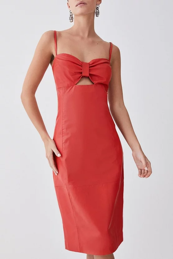 Promo 🛒 Karen Millen Petite Leather Bow Midi Pencil 👗 Dress - red ❤️ 7 Promo 🛒 Karen Millen Petite Leather Bow Midi Pencil 👗 Dress - red ❤️ - Image 5