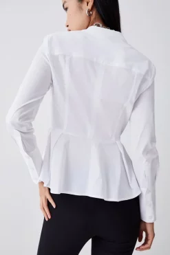 Deals ✨ Karen Millen Peplum Hem V Neck Tailored 👚 Shirt - white ✔️ -Karen Millen Outlet store bkk08715 white xl 2