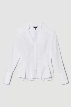 Deals ✨ Karen Millen Peplum Hem V Neck Tailored 👚 Shirt - white ✔️ -Karen Millen Outlet store bkk08715 white xl 3