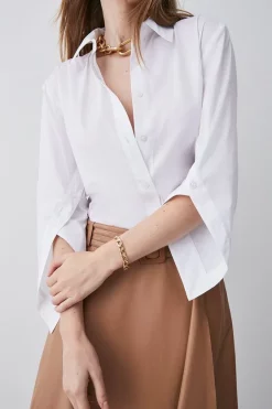 Wholesale 👏 Karen Millen Button Sleeve Detail Tailored 👕 Shirt - white ⌛