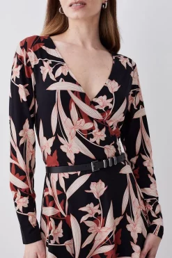 Cheap 🎉 Karen Millen Belted Viscose Blend Long Sleeve Jersey Mini 👗 Dress 🎉 -Karen Millen Outlet store bkk08767 floral xl 4
