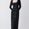 Outlet 🧨 Karen Millen Compact Viscose Tux Sleeved Belted Maxi 👗 Dress - black 🎉 -Karen Millen Outlet store bkk08810 black xl