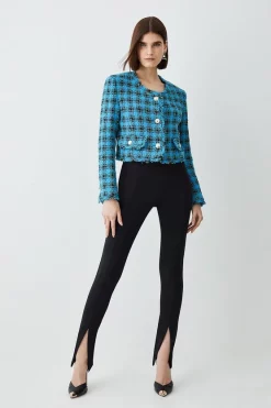 Deals ✔️ Karen Millen Italian Check Boucle Tailored Collarless Jacket 👍 -Karen Millen Outlet store bkk08812 blue xl 4