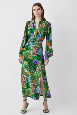 Best deal 🤩 Karen Millen Spring Floral Buttoned Midi 👗 Skirt - 🌞 summer green 🔔
