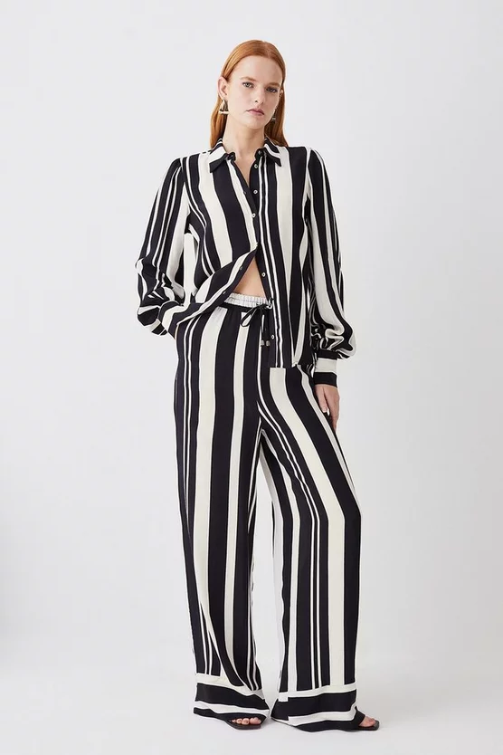 Hot Sale 👏 Karen Millen Mixed Stripe Woven Wide Leg Trouser - mono 👏 3 Hot Sale 👏 Karen Millen Mixed Stripe Woven Wide Leg Trouser - mono 👏
