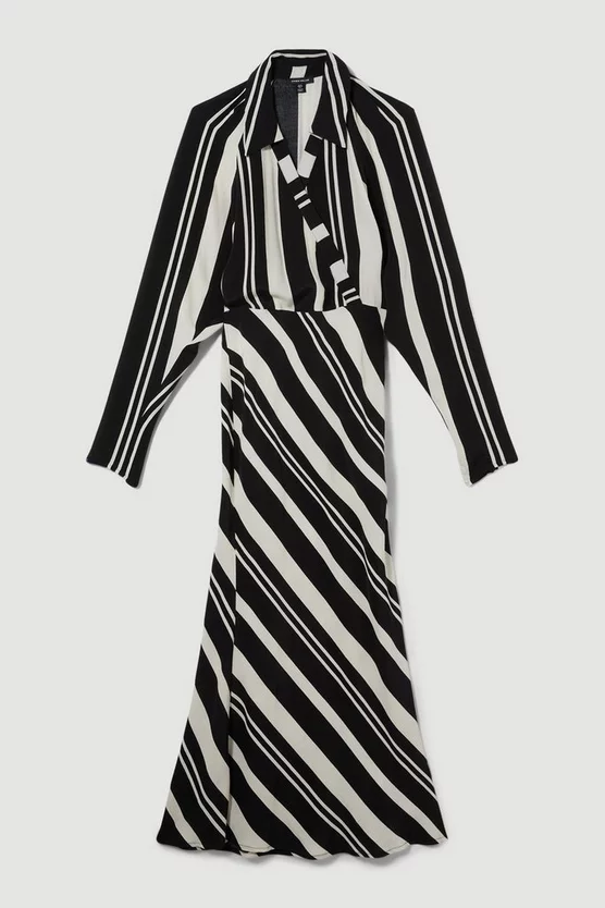 Best deal ✔️ Karen Millen Mixed Stripe Collared Batwing Midi 👗 Dress - mono 👏 6 Best deal ✔️ Karen Millen Mixed Stripe Collared Batwing Midi 👗 Dress - mono 👏 - Image 4