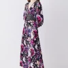 Brand new 🔔 Karen Millen Butterfly Print Plunge Neck Woven Midi 👗 Dress - purple 👍