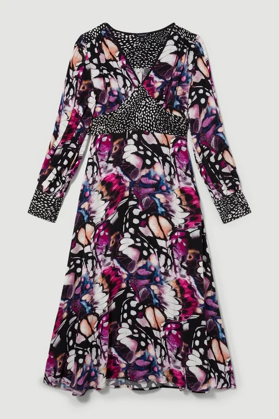 Brand new 🔔 Karen Millen Butterfly Print Plunge Neck Woven Midi 👗 Dress - purple 👍 6 Brand new 🔔 Karen Millen Butterfly Print Plunge Neck Woven Midi 👗 Dress - purple 👍 - Image 4