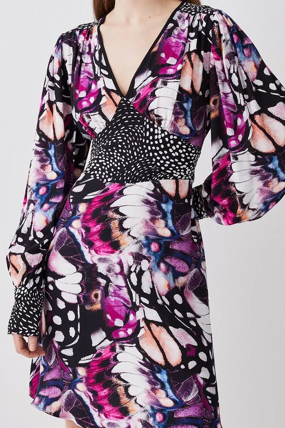Top 10 🌟 Karen Millen Butterfly Plunge Neck Woven Mini 👗 Dress - purple 🥰 7 Top 10 🌟 Karen Millen Butterfly Plunge Neck Woven Mini 👗 Dress - purple 🥰 - Image 5