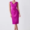 Best deal 👍 Karen Millen Petite Italian Structured Satin Off The Shoulder Pencil Midi 👗 Dress - magenta ⭐