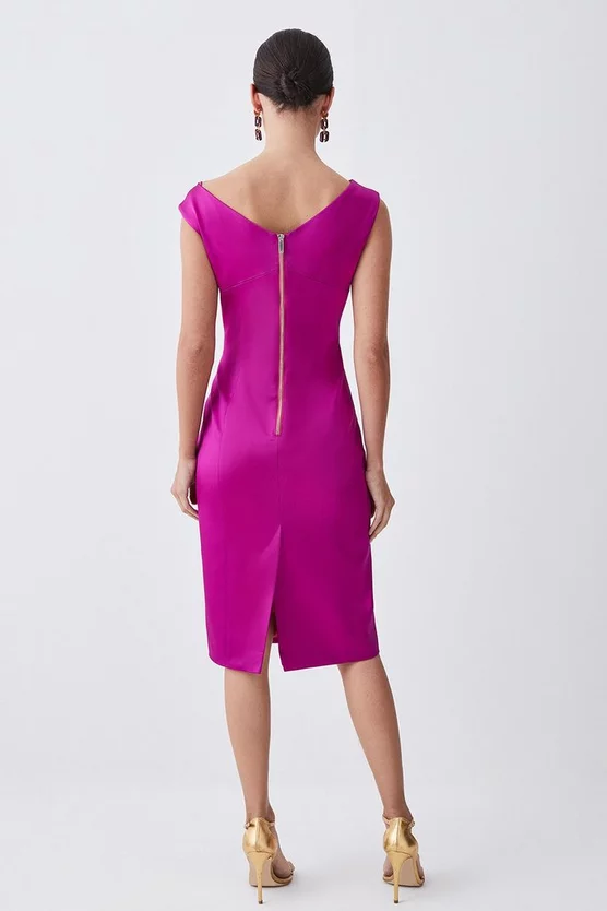 Best deal 👍 Karen Millen Petite Italian Structured Satin Off The Shoulder Pencil Midi 👗 Dress - magenta ⭐ 5 Best deal 👍 Karen Millen Petite Italian Structured Satin Off The Shoulder Pencil Midi 👗 Dress - magenta ⭐ - Image 3