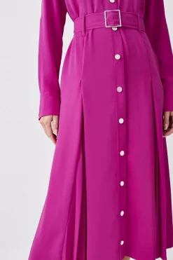 Hot Sale ⭐ Karen Millen Petite Soft Tailored Pleat Panel Sleeved Belted Midi 👗 Dress 😉 -Karen Millen Outlet store bkk08919 purple xl 4