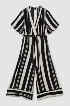Brand new ✔️ Karen Millen Mixed Stripe Short Sleeve Jumpsuit - mono 🔔 -Karen Millen Outlet store bkk09109 mono xl 3