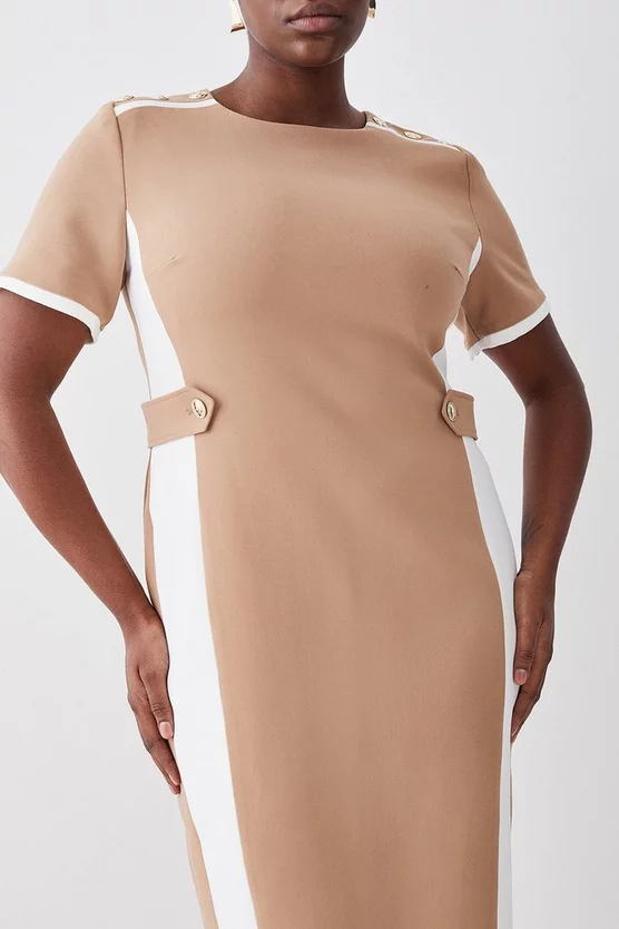 Wholesale 🥰 Karen Millen Plus Size Compact Stretch Contrast Panel Midi Pencil 👗 Dress - camel 🎉 4 Wholesale 🥰 Karen Millen Plus Size Compact Stretch Contrast Panel Midi Pencil 👗 Dress - camel 🎉 - Image 2