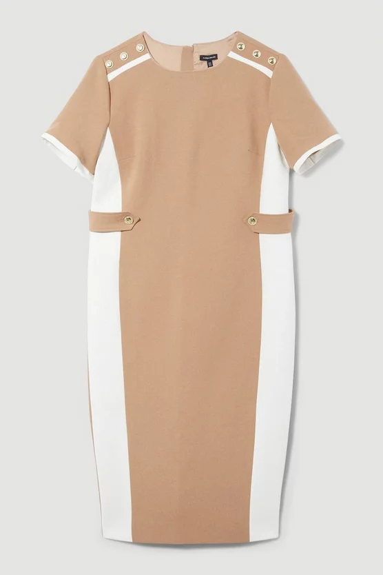 Wholesale 🥰 Karen Millen Plus Size Compact Stretch Contrast Panel Midi Pencil 👗 Dress - camel 🎉 6 Wholesale 🥰 Karen Millen Plus Size Compact Stretch Contrast Panel Midi Pencil 👗 Dress - camel 🎉 - Image 4
